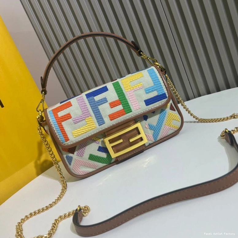 Affordable HOT In Mini Fendi Beige FF Baguette Bag Canvas Multi Motif 0811